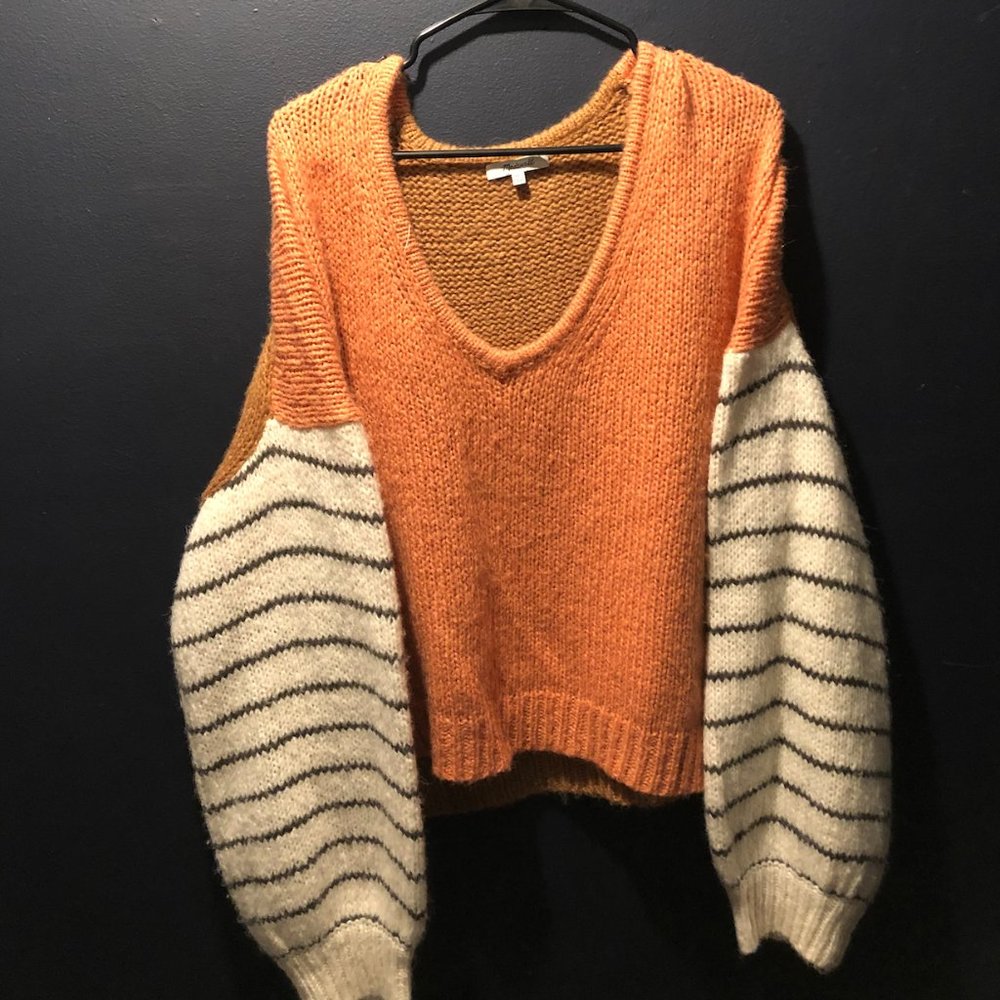 Madewell Colorblock and Striped Balloon Sleeve Sweater